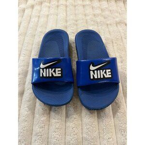 Nike Slides Boys Size 11c Royal Blue White Logo Slip On Shoes